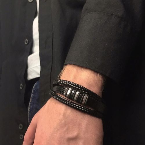 BRANSOLETKA MĘSKA SKÓRZANA CZARNA MOCNA NA PREZENT REGULOWANA PREMIUM LOVLY na Arena.pl