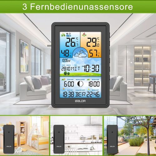 Stacja pogodowa termometr higrometr zegar fazy księżyca kalendarz czarna na Arena.pl