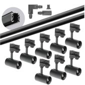 Zestaw szynowy 3 fazowy szyna 2m+2m, 8x Lampa,łącznik L CZARNY komplet