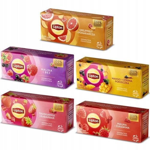 Zestaw Lipton Herbatki owocowe wszystkie smaki 5x20 torebek + PUSZKA GRATIS na Arena.pl
