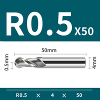 Frez kulowy, kula 2-ostrzowy VHM do aluminium Rozmiar: Ø1xR0.5x4Dx50L