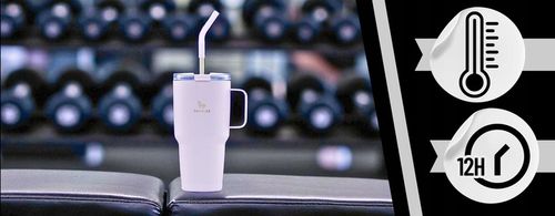 MOCNY Kubek Termiczny ze Stalową Słomką i Uchwytem na Kawę Herbatę 900ml na Arena.pl