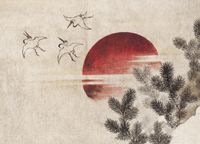 Plakat 18x13cm Ptaki i Zachód Słońca Katsushika Hokusai Vintage do Salonu
