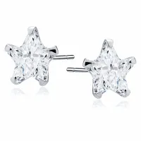 RODOWANE SREBRNE KOLCZYKI WKRĘTKI GWIAZDKI GWIAZDY 6MM BIAŁE CYRKONIE