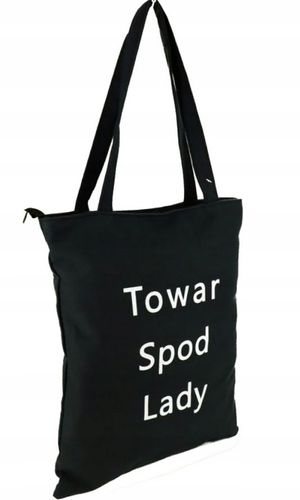 TOREBKA TORBA CZARNA materiałowa Z zabawnym napisem ,TOWAR SPOD LADY'' na Arena.pl