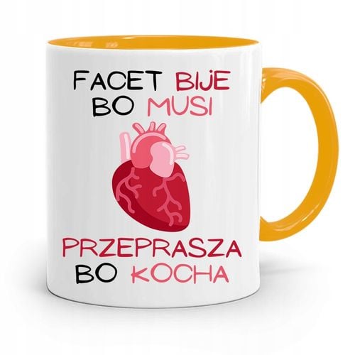 Kubek Żółty Dla Chłopaka Facet Przeprasza Bo Kocha Z Nadrukiem Ze Zdjęciem na Arena.pl