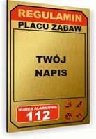 Tabliczka znak informacyjny 40x30 Złota REGULAMIN PLACU ZABAW Nierdzewna