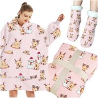 KOC BLUZA OVERSIZE GRUBA KOCOBLUZA Z KAPTUREM ŚWIĘTA FUTRZAK XXL + SKARPETY