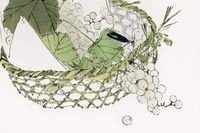 Plakat 91,5x61cm Basket of Grapes, Seitei Japoński Vintage