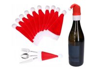 Czapka mikołaja na butelkę sztućce 10szt ozdoby