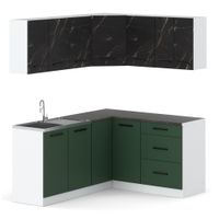 Kuchnia Narożna Modułowa Z Blatem 3.2m Biały San Sebastian Butelkowa Zieleń