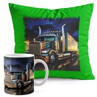 ZESTAW KUBEK + PODUSZKA ZIELONA - TIR CIĘŻARÓWKA TRANSPORT SPEDYCJA