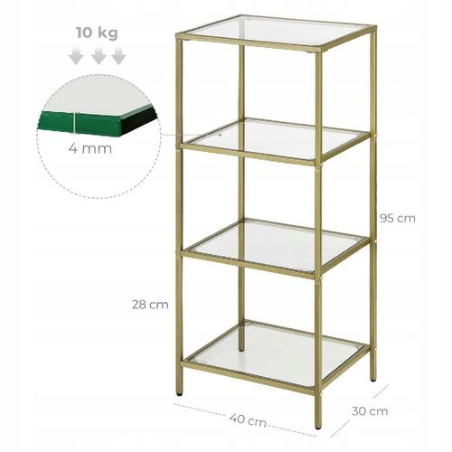 Regał z półkami 4 POZIOMY GLAMOUR 40 x 30 X 95 cm szafka szklana ZŁOTY na Arena.pl