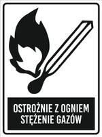 Znak Ostrożnie z ogniem stężenie gazów grawer piktogram 20x15cm dużo wzorów