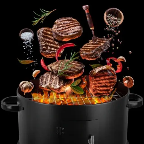 GRILL OGRODOWY WĘGLOWY WĘDZARNIA PALENISKO TERMOMETR OKRĄGŁY PRZENOŚNY 3W1 na Arena.pl