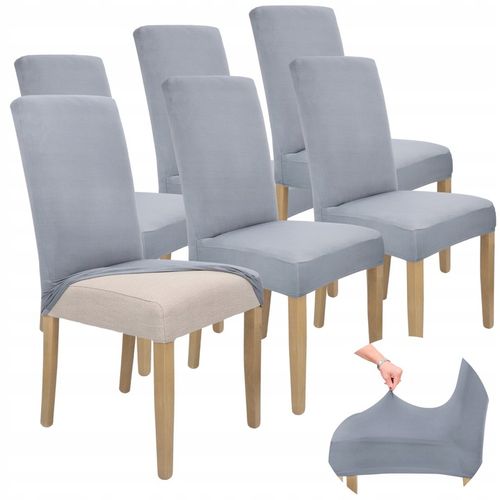 Zestaw 6 SZT POKROWCE NA KRZESŁA Pokrowiec Krzesło SZARY Elastyczny Gruby na Arena.pl