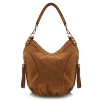 VERA PELLE torebka zamszowa worek z frędzelkami i paskiem V322 camel