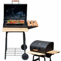 GRILL WĘGLOWY OGRODOWY DUŻY PRZENOŚNY BBQ Z PÓŁKAMI ZAMYKANY +TERMOMETR