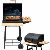 GRILL WĘGLOWY OGRODOWY DUŻY PRZENOŚNY BBQ Z PÓŁKAMI ZAMYKANY +TERMOMETR