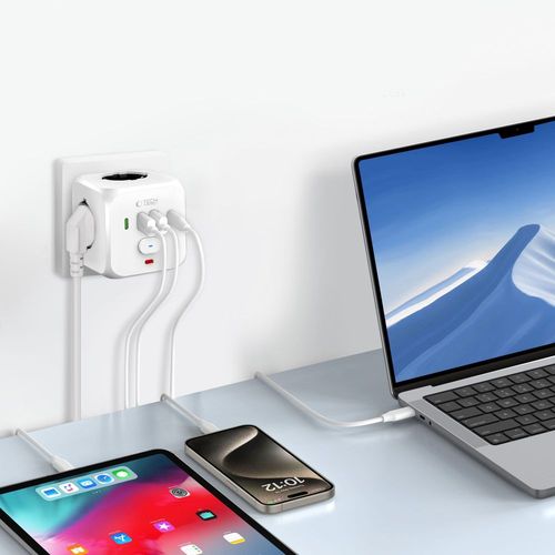 tech-protect pcl3x4 power socket 2 usb & 2 type-c & 3 socket white na Arena.pl