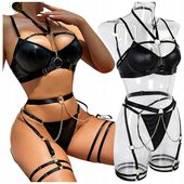 SEKSOWNA BIELIZNA Damska KOMPLET BIELIZNY SEXY 4-CZĘŚCI + OPASKA GRATIS S