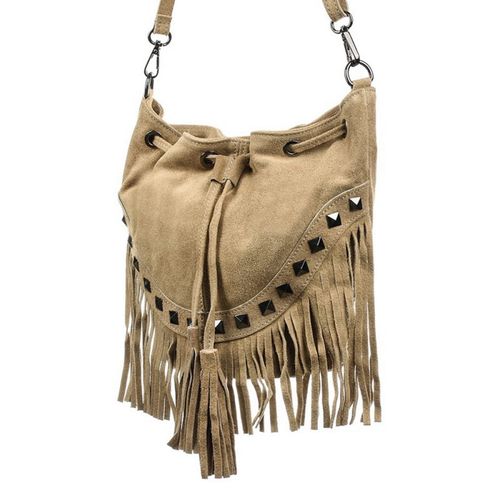 VERA PELLE torebka zamszowa listonoszka boho z ćwiekami V418 c.fioletowa na Arena.pl