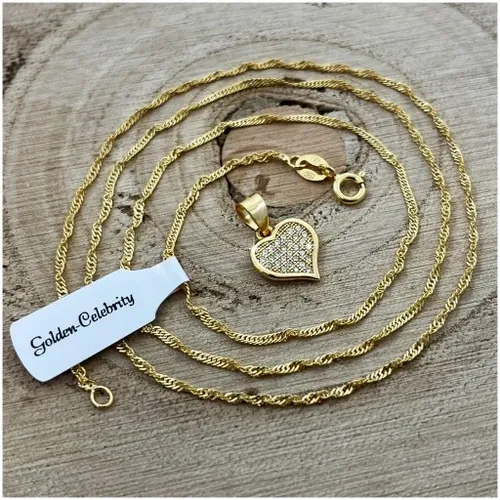 PIĘKNY ZŁOTY ŁAŃCUSZEK DAMSKI Z SERDUSZKIEM Z CYRKONIAMI + RÓŻA WIECZNA LED na Arena.pl