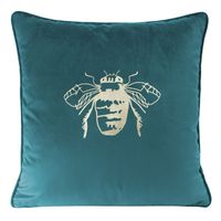 Welwetowa poszewka z nadrukiem i lamówką BLINK 45X45 ciemnoturkusowa