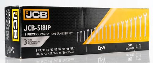 ZESTAW KLUCZY PŁASKO-OCZKOWYCH 18 ELEMENTÓW STAL CRV 8-32 MM JCB na Arena.pl