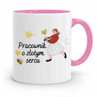 Dla Pracownika Kubek Różowy O Złotym Sercu Prezent Z Nadrukiem Ze Zdjęciem
