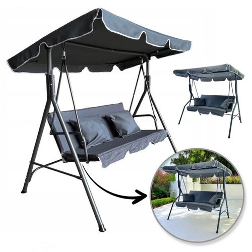 huśtawka ogrodowa 3-osobowa z baldachimem i 2 poduszkami, grafitowa ho01 na Arena.pl