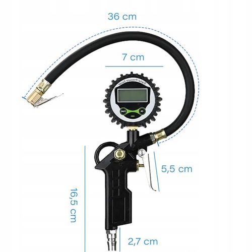PISTOLET DO POMPOWANIA KÓŁ Z MANOMETREM CYFROWYM LCD WĘŻYK 36CM 15 BAR na Arena.pl