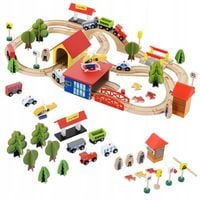 LT310 KOLEJKA DREWNIANA MIASTO 69el HELIKOPTER POCIĄG 330cm