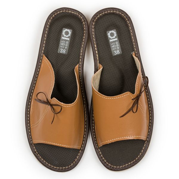 Damskie pantofle kapcie brązowe skóra kokardka 41 zdjęcie 2