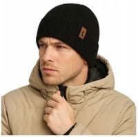 CZARNA MĘSKA CZAPKA ZIMOWA UNIWERSALNA wełna MERINO POLSKI PRODUKT JAKOŚĆ