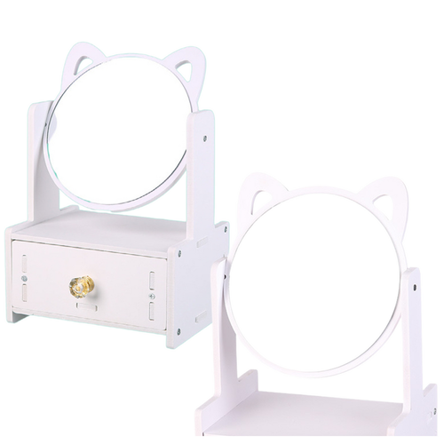 Mini Toaletka Lusterko Do Makijażu Szuflada Uszy Drewniana Biała na Arena.pl