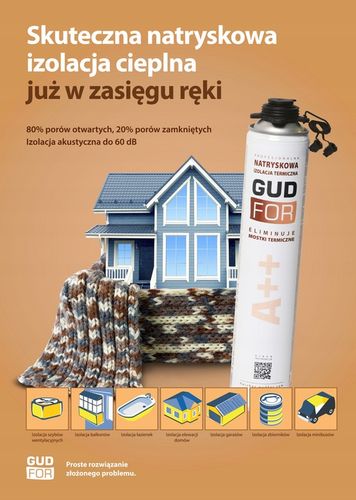 Pianka PUR do ociepleń izolacji, 2 dysze do natryskiwania 850ml GUDFOR A++ na Arena.pl