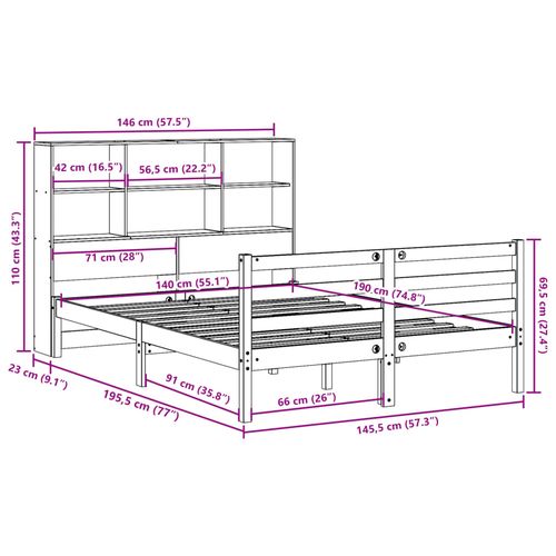 Łóżko z regałem, bez materaca, 140x190 cm, sosnowe na Arena.pl