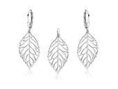 Rodowany wiszący srebrny komplet ażurowe liście listki ażur srebro 925 Z1689Z