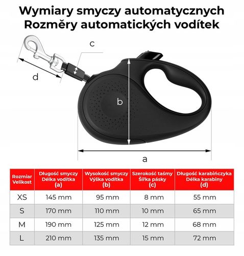 Smycz automatyczna czarna rozmiar S dla psa do 15 kg na Arena.pl