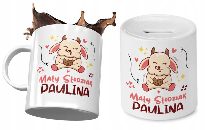 Dla Pauliny Zestaw Kubek + Skarbonka Dla Dziecka Z Nadrukiem Ze Zdjęciem zdjęcie 1