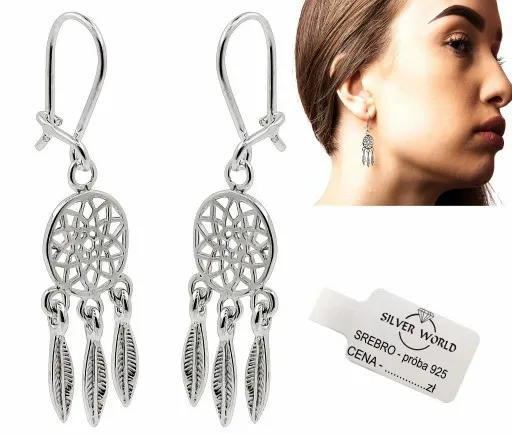 KOLCZYKI SREBRNE 925 WISZĄCE ŚLICZNE MODNE ŁAPACZE SNÓW + ETUI SREBRO 925 zdjęcie 1
