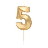 Świeczka na tort metaliczna złota cyfra 5