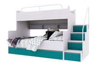 Łóżko piętrowe JSM3 ze schodami i materacami Cezar K2 turkusowy mat