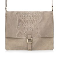 VERA PELLE torebka zamszowa listonoszka kroko z paskiem V360 beżowa