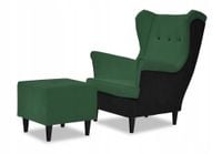 Fotel uszak ARI z podnóżkiem skandynawski Family Meble zielono czarny