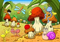 FOTOTAPETA dla dziecka LAS ŚLIMAKI GRZYBY 360x240