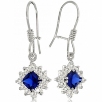 SREBRNE KOLCZYKI WISZĄCE NA BIGLU Z SZAFIRAMI PRÓBA SREBRA 925