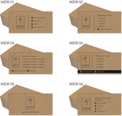 200 szt Eko wizytówki firmowe kraft 250g + PROJEKT karty metki cenówki na Arena.pl
