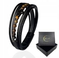 BRANSOLETKA RÓŻANIEC DZIESIĄTEK RÓŻAŃCA MĘSKA SKÓRZANA 23 CM